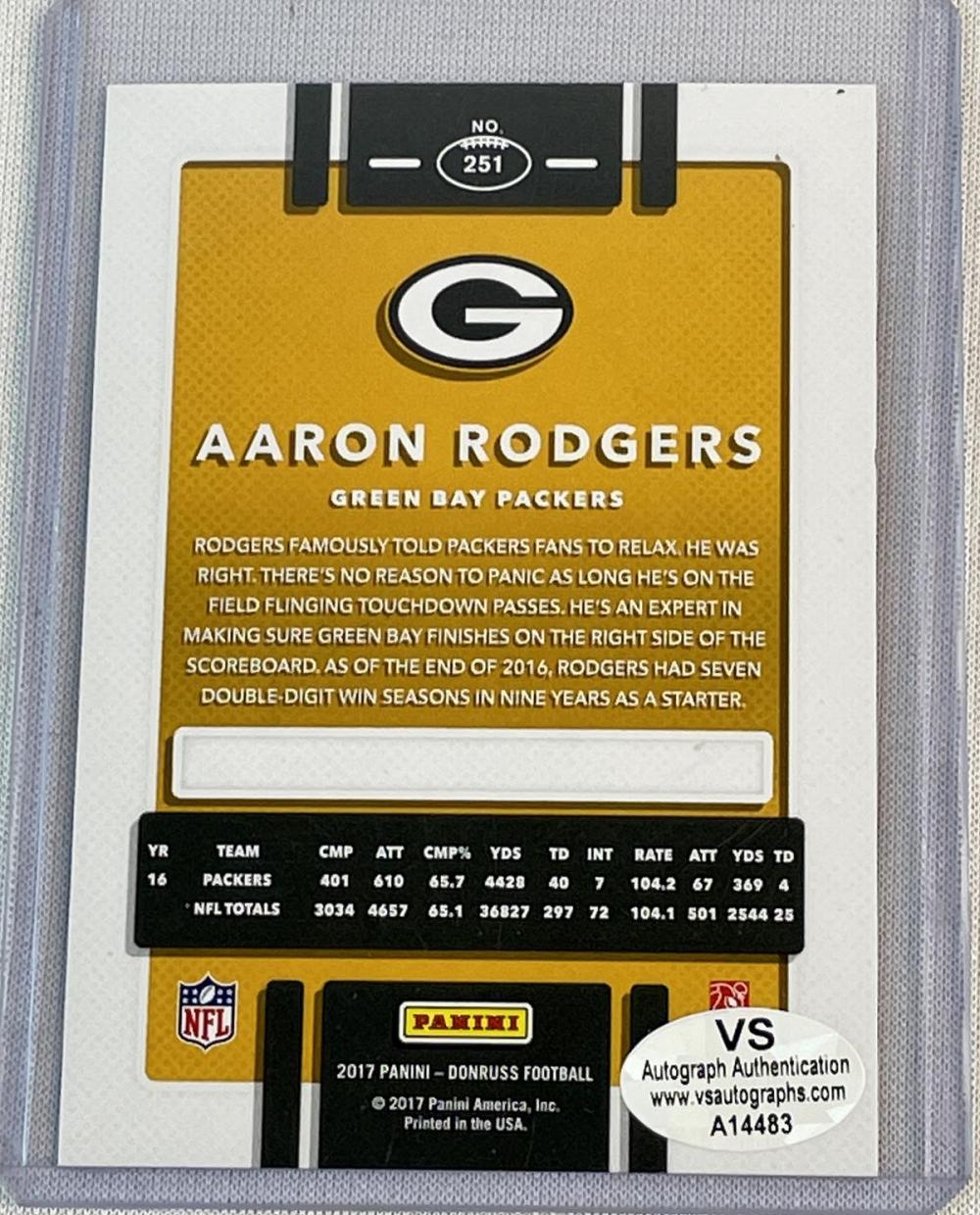 SIGNED 2017 Panini Donruss No. 251 Aaron Rodgers Green Bay Packers Panini No. 251 Football Card w/ COA