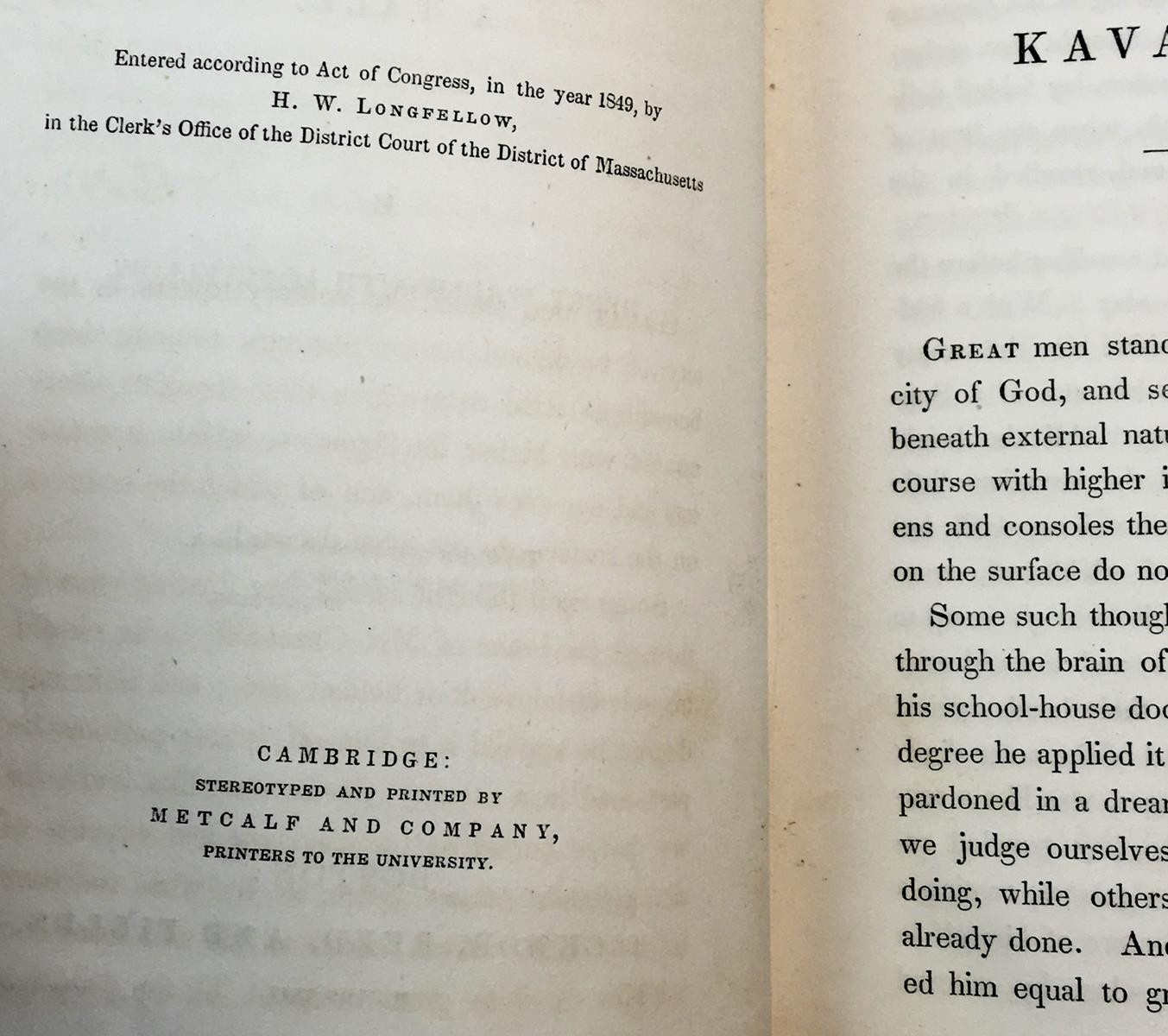 1849 Kavanaugh: A Tale By Henry Wadsworth Longfellow FIRST EDITION
