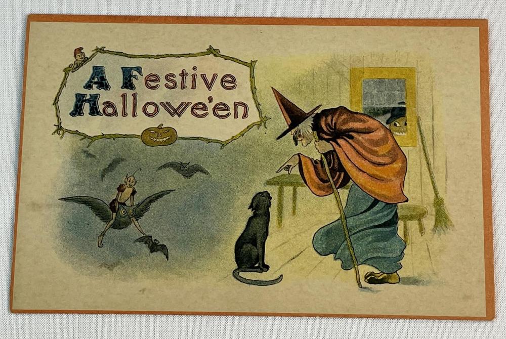 Antique Samson Bros. c. 1909 "A Festive Hallowe'en" Halloween Postcard