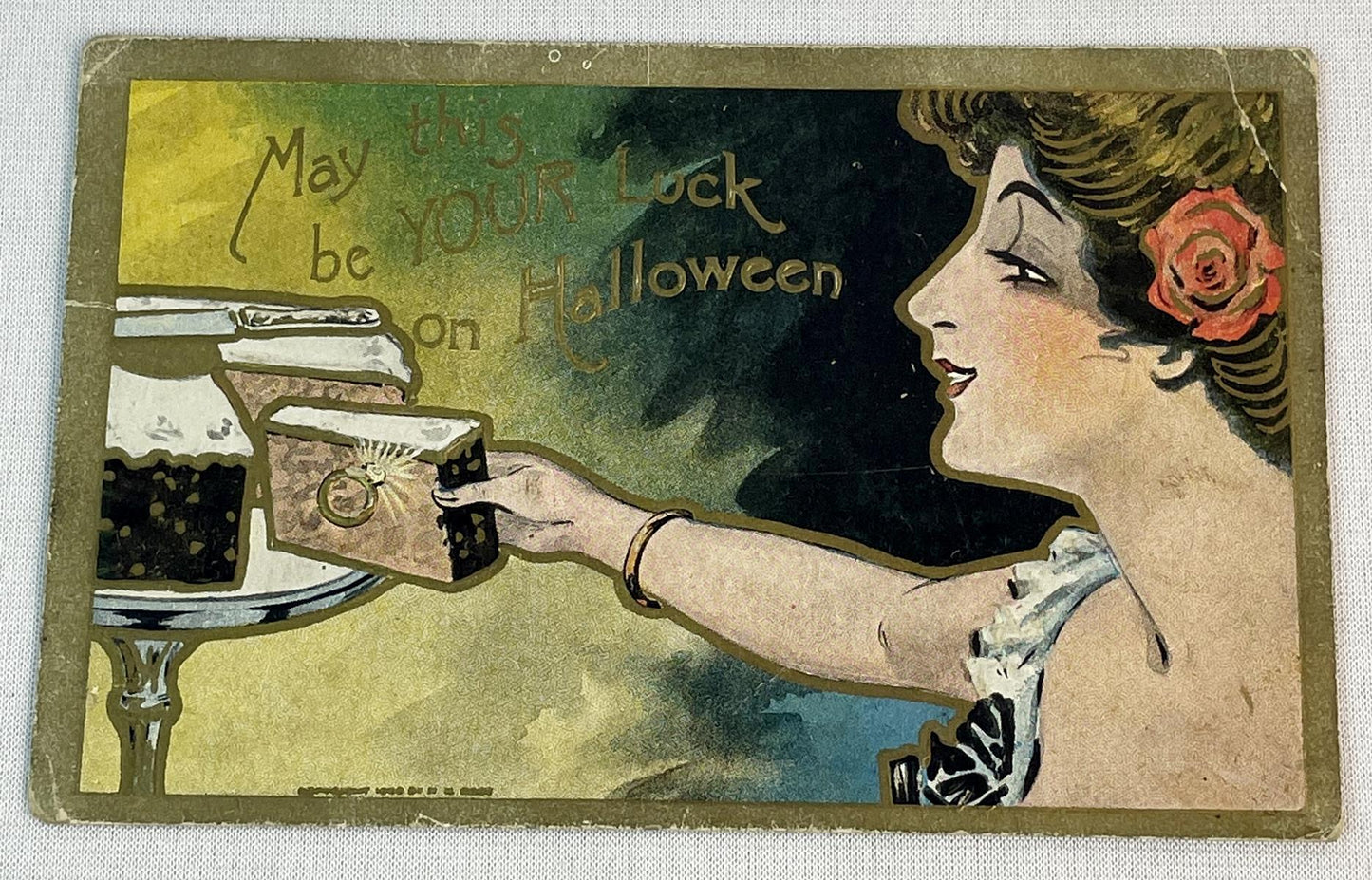 Antique The Rose Company c. 1910 "My This Be Your Luck on Hallowe'en" Embossed Halloween Postcard