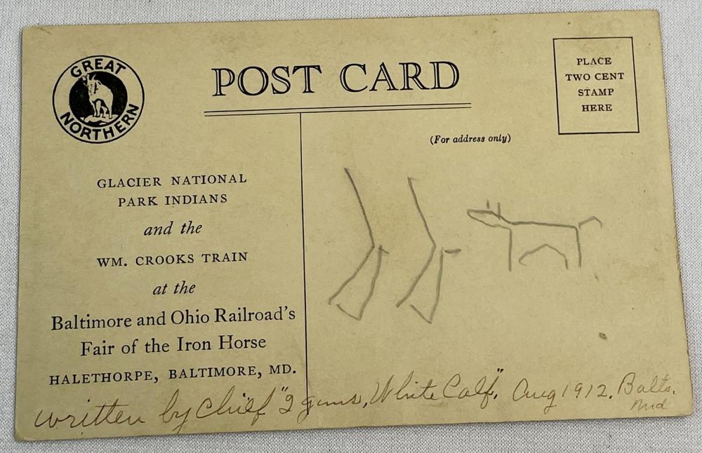 RARE Antique 1912 SIGNED Blackfoot Chief John Two Guns White Calf Baltimore and Ohio Railroad Native American Postcard