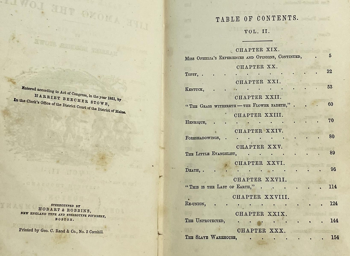 1852 Uncle Tom's Cabin Or Life Among The Lowly By Harriet Beecher Stowe Volume I & II FIRST EDITION