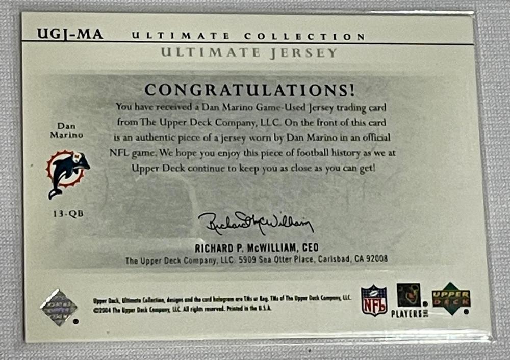 2004 Upper Deck Ultimate Collection #UGJ-MA Dan Marino Ultimate Game Jersey Football Card 038/175