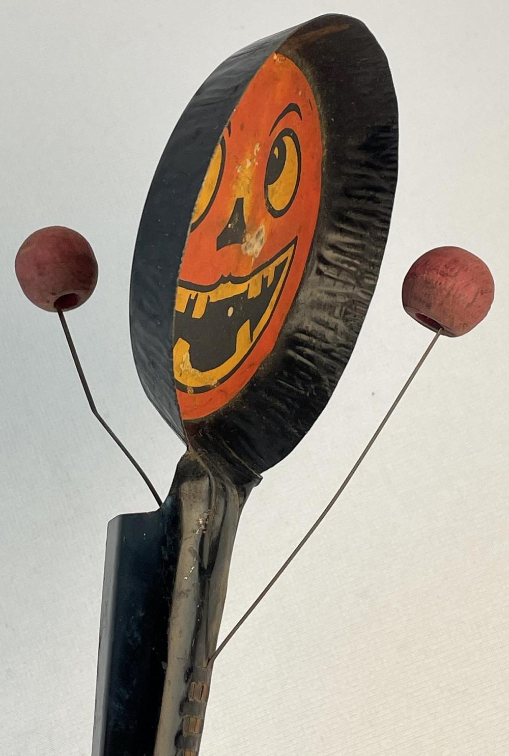 Antique 1920'S Jack-O-Lantern Face Tin And Paper Face Halloween Noisemaker