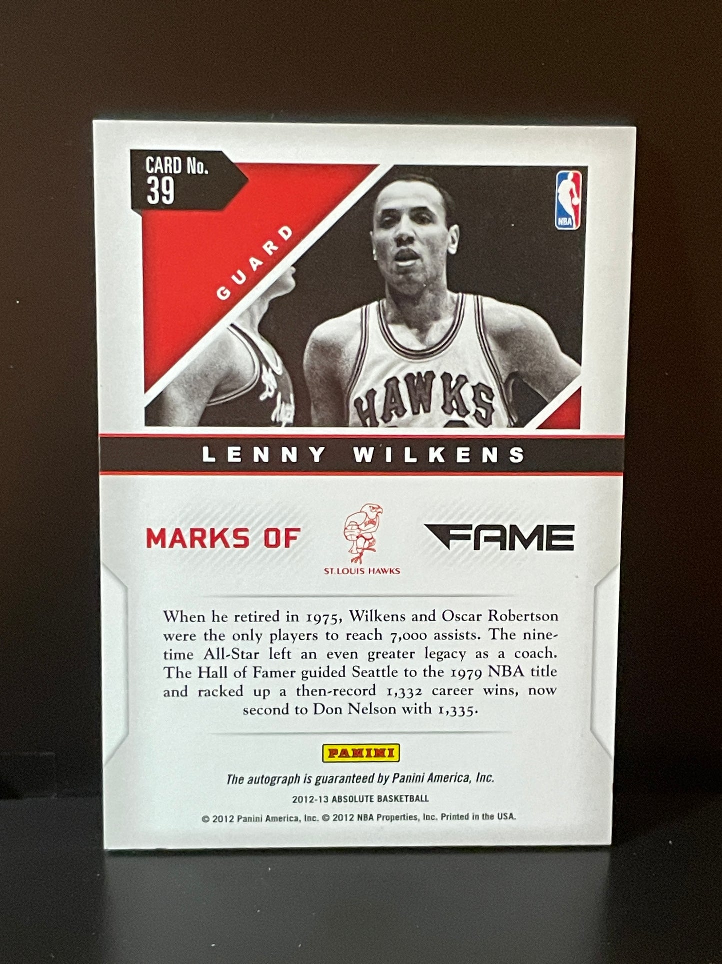 2012-13 Panini Autographed Lenny Wilkens Makes of Fame Card
