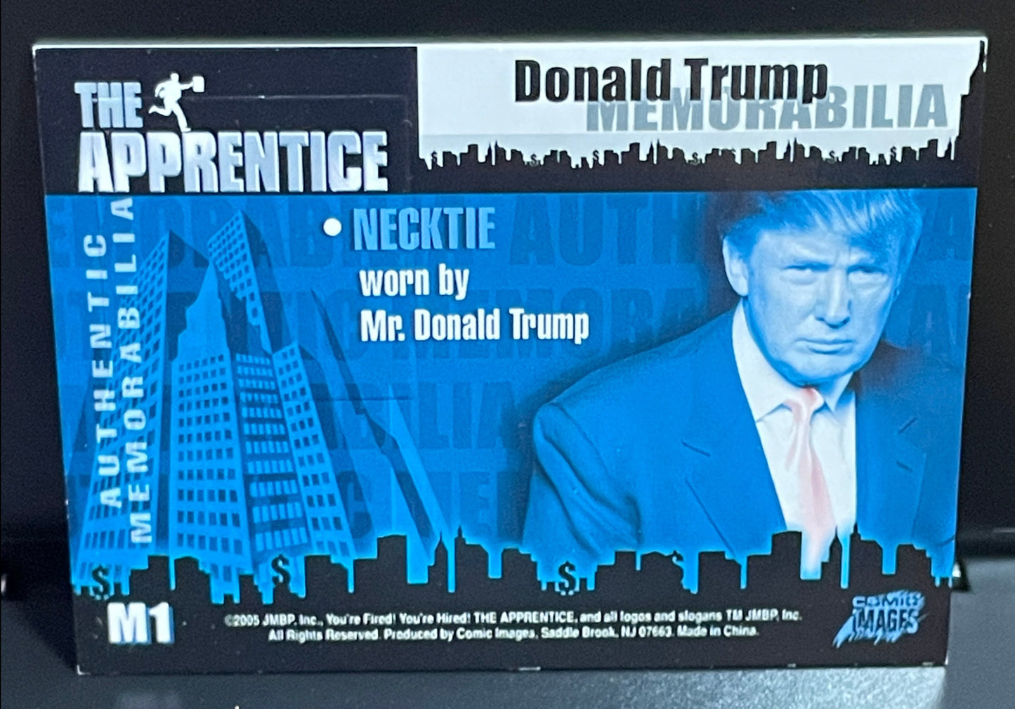 2005 The Apprentice Donald Trump "Taking Stock" Necktie Worn by Mr. Trump Card M1